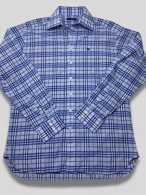 Burberry Blue Plaid Button Down Shirt Classic Nova Check Long Sleeve Size 16-41